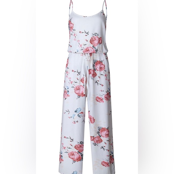 AMiERY Floral Printed Jumpsuits Solid Rompers Comfy Jumpsuit with Pockets (S) - Picture 3 of 5